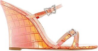 Venus 90MM Crocodile-Embossed Leather Wedge Sandals