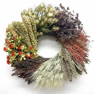 Autumn/Fall Wheel Dried Herb & Grain Wreath Measure 19-20 Inches - Handmade in The USA Fall Door Decor Autumn Wreath