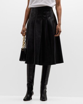 Pleated Faux Luxe Leather Midi Skirt