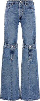 Mid-Rise Open Knee Flared Jeans