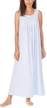 Cotton Dobby Stripe Woven Sleeveless Ballet Nightgown (Blue) Women's Clothing