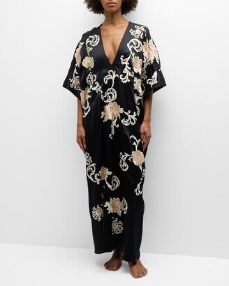 Key Essentials Floral-Embroidered Silk Caftan