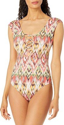 Free Spirit Cap Sleeve Lattice Mio (Multi) Women's Swimsuits One Piece