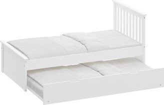 DECO Twin Bed with Trundle, Solid Wood Malibu Bed Frame with Twin Size Pull-Out Trundle for Kids and Toddlers