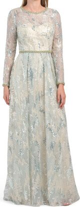 TJMAXX Long Sleeve Embellished Lace Evening Gown For Women