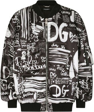 Oversized Logo-Print Bomber Jacket