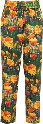 Stretch-Silk Floral Trousers
