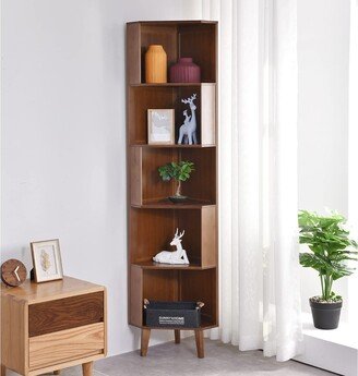 EPOWP 5-Tier Corner Bookcase, Bamboo Corner Shelf, Display Rack Small Bookshelf and Plant Stand