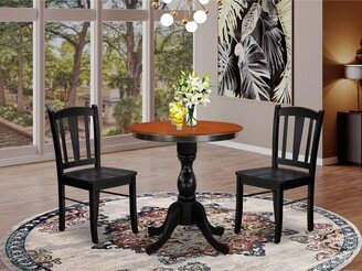 3-Piece Modern Dining Set Consist of Dining Table and 2 Mid Century Chairs with Slatted Back - Black Finish