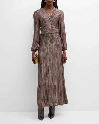 Blouson-Sleeve Jacquard Knit Maxi Dress