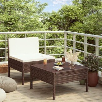 2 Piece Patio Lounge Set with Cushions Poly Rattan Brown - 22.4