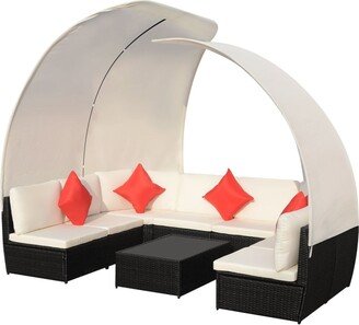 9 Piece Patio Lounge Set with Canopies Poly Rattan Black