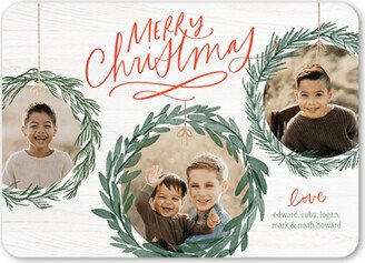 Holiday Cards: Joyous Wreaths Holiday Card, White, 5X7, Christmas, Standard Smooth Cardstock, Rounded