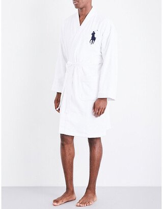 White Logo-embroidered Cotton Dressing Gown