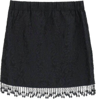 Jacquard Mini Skirt With Bead Fringes