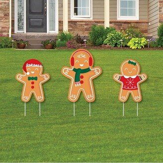 Big Dot of Happiness Gingerbread Christmas - Outdoor Lawn Sign Decorations with Stakes - Gingerbread Man Holiday Party Yard Display - 3 Pieces