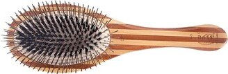 Bass Pet Brushes The Hybrid Groomer Shine & Condition, Patented & Award Winning, Natural Bristle + Alloy Pin Bamboo Handle Large Oval Striped Bamboo