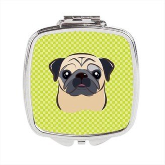 BB1324SCM Checkerboard Lime Green Fawn Pug Compact Mirror, 2.75 x 3 x .3 In.