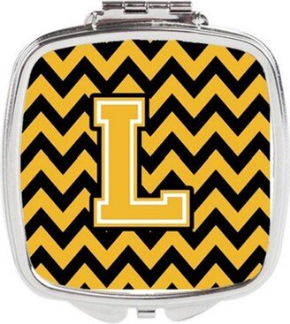 CJ1053-LSCM Letter L Chevron Black & Gold Compact Mirror, 3 x 0.3 x 2.75 in.