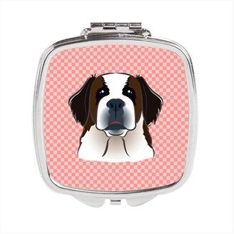 BB1246SCM Checkerboard Pink Saint Bernard Compact Mirror, 2.75 x 3 x .3 In.