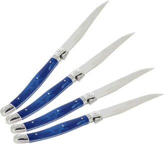 4pk Stainless Steel Laguiole Faux Marble Steak Knives Blue