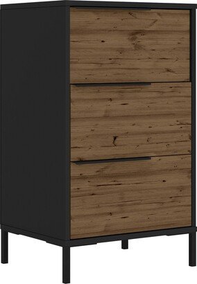 Wood and Metal Office Accent Storage Cabinet with 3 Drawers, Black and Brown