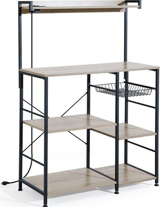 hommetree Baker's Rack with Power Outlet, Kitchen Storage Rack with 6 S-Hooks