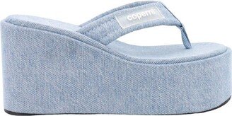 Denim Platform Thong Slides