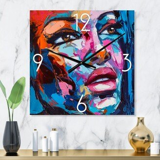 Designart 'Colorful Fantasy Portrait Of A Young Woman III' Modern Wall Clock Decor