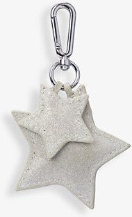 Limestone Metallic-detail Suede Double-heart Keyring