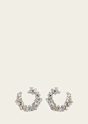 18K Yellow Gold Classic Diamond Sideways Cluster Mini Hoop Earrings