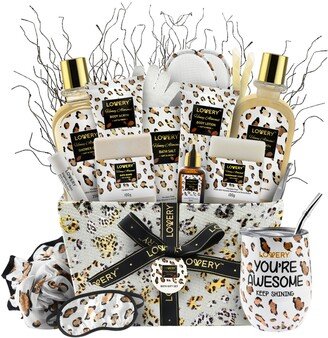 Lovery Honey Almond Home Spa Body Care Gift Set, Leopard Design Bath and Body Relaxing Kit, 21 Piece