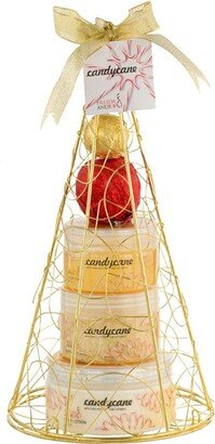 Freida and Joe Candy Cane Bath & Body Gift Set in Gold Tree Iron Caddie