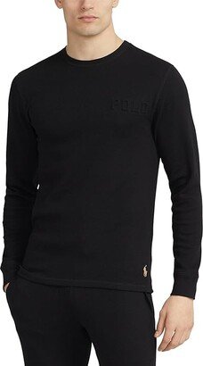 Embossed Waffle Long Sleeve Crew (Polo Black/Vintage Khaki PP) Men's Pajama Sets