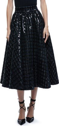 Nilda Voluminous Sequin Tweed A-Line Midi Skirt