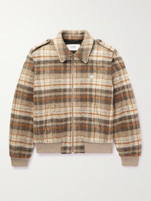 Slim-Fit Logo-Embroidered Checked Wool Jacket