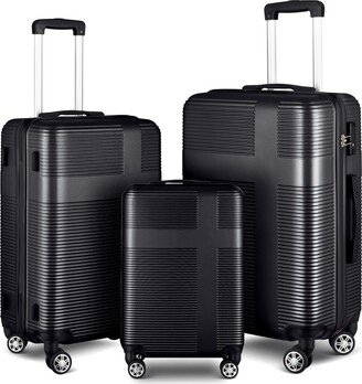 EDWINRAY 3 Piece Spinner Luggage Sets ABS Lightweight Luggage Suitcase with Hooks & TSA Lock, Cross Stripe Luggage Sets 20in/24in/28in