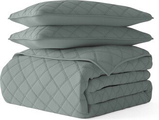 2-Piece Diamond Stitch Quilt Set - Twin-AB