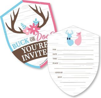 Big Dot of Happiness Buck or Doe - Shaped Fill-In Invitations - Hunting Gender Reveal Party Invitation Cards with Envelopes - Set of 12