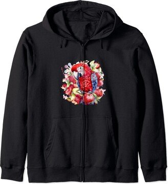 Parrots Strawberry Shirts Scarlet Macaw Strawberry Fruit Strawberry Parrots Tropical Zip Hoodie