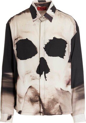 Skull-Printed Concealed Fastened Shirt