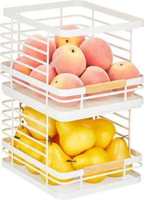 mDesign Metal Wire Stackable Food Storage Bin Basket - 2 Pack - Matte white/natural