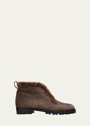 Mircus Suede Shearling Lace-Up Booties