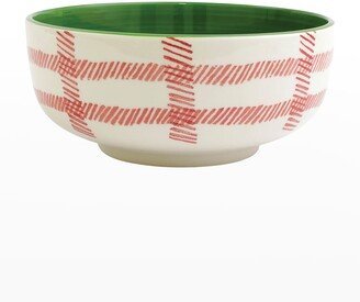 Mistletoe Plaid Large Footed Serving Bowl