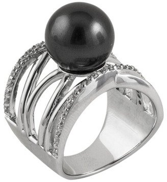 Splendid Pearls Rhodium Plated 12-12.5Mm Pearl Cz Ring