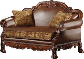 Leather Upholstered Love Seat with 2 Pillow, Cherry Brown