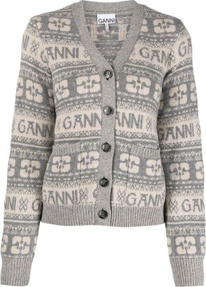 logo intarsia-knit V-neck cardigan-AA