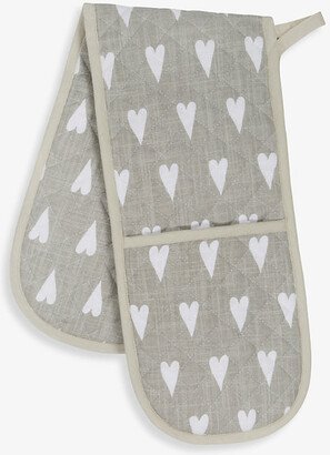 White/natural Heart-print Quilted Cotton Double Oven Glove