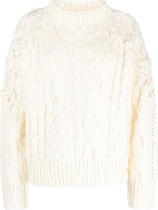 Lace-trim cable-knit jumper