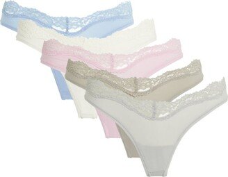 Fits Everybody Lace-Trim Dipped Thongs (Pack Of 5)